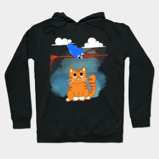 Ginger CAT with Blue bird Hoodie